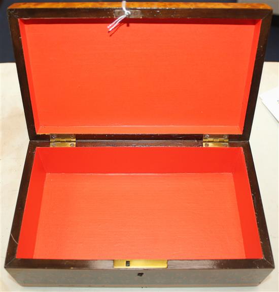 A Tunbridge ware birds eye maple Eridge Castle gaugework rectangular box, 8.5in.